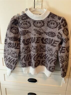 GANNI Smiley Alpaca Blend Balloon Sleeve Pullover